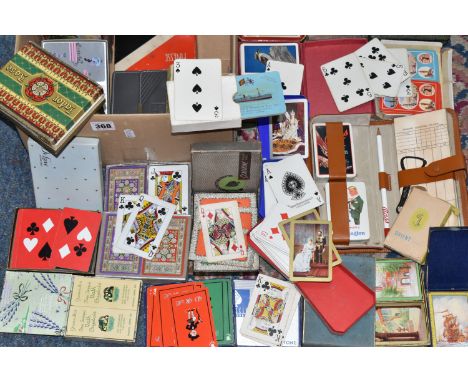 A BOX OF VINTAGE PLAYING CARDS, to include packs produced for cruise liners: Shaw Savill Lines, Commonwealth &amp; Dominion L