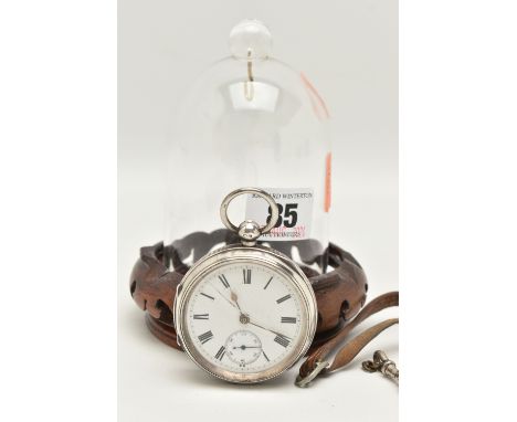 A LATE VICTORIAN SILVER CASED OPEN FACE POCKET WATCH, key wound movement, round white dial unsigned, Roman numerals, subsidia