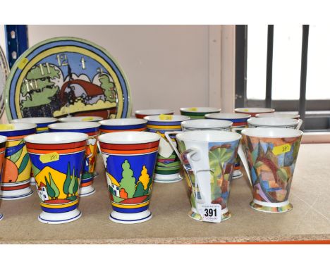 EIGHTEEN MOSTLY WREN GIFTWARE CUPS AND A CLOCK to include eighteen mugs comprising four Past Times mugs in Cottage, Castle, a