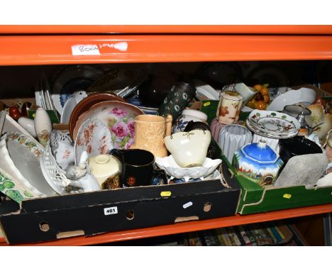 FOUR BOXES OF MIXED CERAMICS to include a large quantity of vases and water jugs to include items from Bourne, Palissy, Oldco