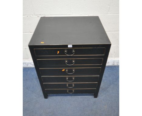 AN EBONISED CHINESE CHEST OF SIX DRAWERS, width 68cm x depth 58cm x height 84cm (condition report: marks, scuffs, other wear 