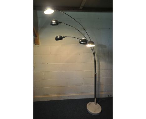 IN THE MANNER OF GIOFFREDO REGGIANI, A CHROME FIVE BRANCH FLOOR LAMP, with a white marble base, approximate height 205cm (con
