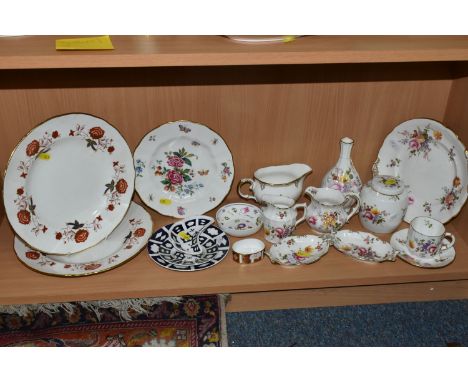 A GROUP OF ROYAL CROWN DERBY PORCELAIN, comprising 'Derby Posies' pattern cake plate, milk jug, cream jug, ginger jar, two tr