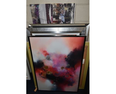 SIX LATE 20TH / EARLY 21ST CENTURY MODERN PRINTS AND WALL ART, including an Artko Limited Macneil box canvas print 'Cafe in P
