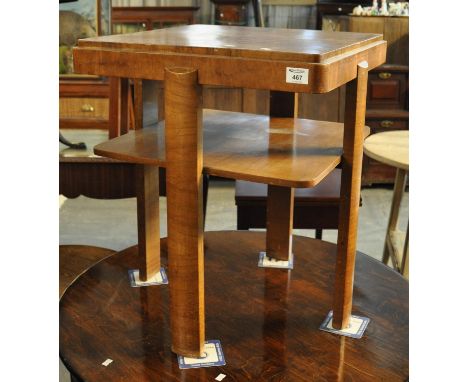 Art Deco design walnut two tier lamp or side table. (B.P. 21% + VAT)&nbsp;53 x 53 x 63 cm Approx. Scratches, wear, fading and