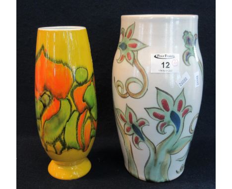 Poole pottery vase of ovoid form on a yellow ground numbered to base 15, together with a Buchan Scotland finest stoneware vas