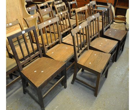 Harlequin set of 9 19th Century Welsh farmhouse stick back chairs, together with a 19th Century bar back commode armchair. (1