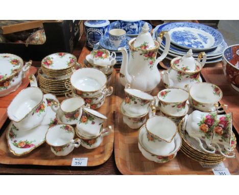 Five trays of Royal Albert 'Old Country Roses' tea and dinnerware to include: tea pot; coffee pot, tea and coffee cups and sa