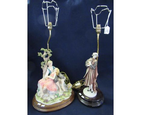 Capodimonte table lamp, the base in the form of two lovers amongst rock work and foliage, together with a Florence Giuseppe A