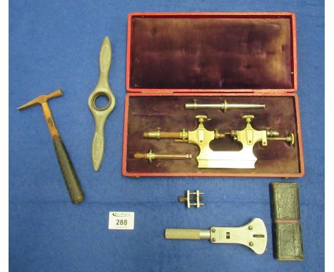 Collection of vintage watchmakers tools, various to include; a cased set by J. Simpson Yeates of Penrith, small hammer, Rolex