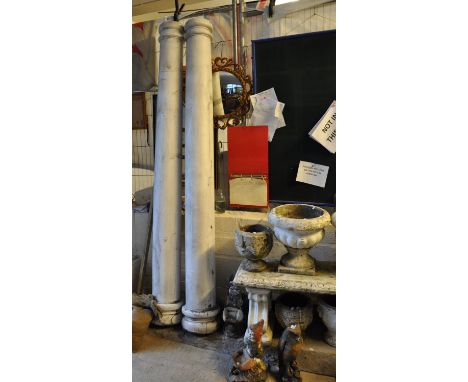 Pair of wooden painted architectural cylinder pillars, 225cm high approx. (B.P. 21% + VAT)&nbsp;&nbsp;Wear and tear. Loss to 