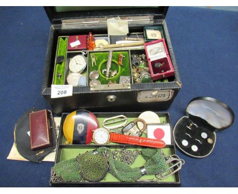 Victorian ladies jewellery box with fitted compartments, the interior revealing various oddments to include watches, various 