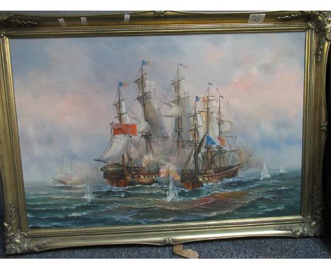 'The Battle of Trafalgar 21st October 1805', J.M.W. Turner, coloured print, framed and glazed, together with two furnishing o