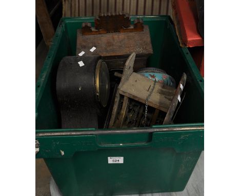 Box of assorted vintage and other clocks to include; a postman's wall clock, hat shaped mantel clock, architectural mantel cl