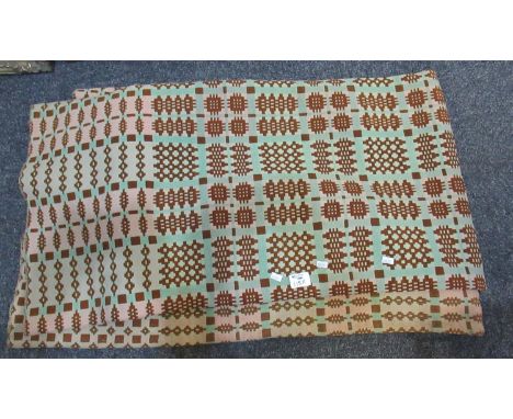 Vintage pale green ground Welsh tapestry blanket. (B.P. 21% + VAT) No obvious damage. 200 x 175cm approx. No label.