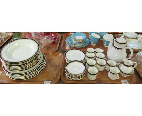 Three trays of Viscount design Royal Grafton English fine bone china coffeeware and dinnerware items to include; coffee pot, 