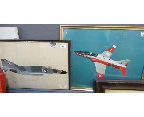 A naive study of a McDonnel-Douglas phantom jet plane together with another print of a trainer jet. Both framed and glazed. (