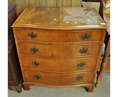 Reproduction walnut serpentine fronted chest of four drawers on bracket feet. (B.P. 21% + VAT) 80 x 51x 85 cm Approx.