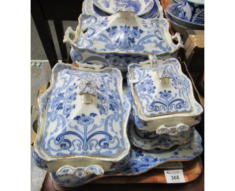 Tray of pretty blue and white gilt edged Burgess &amp; Leigh, Middleport, pottery 'Burleigh' pattern tureens. (B.P. 21% + VAT