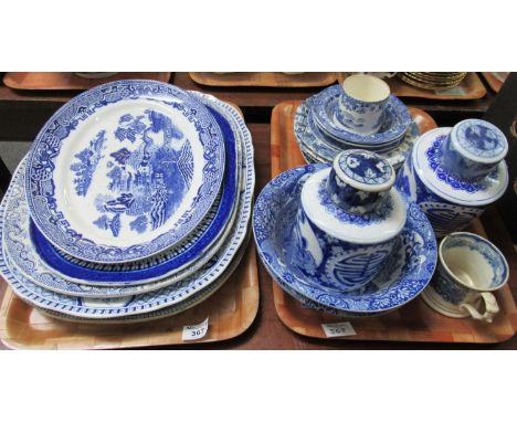 Two trays of blue and white china, various, to include: two Copeland Spode 'Italian' bowls, two Chinese ginger jars and a sel