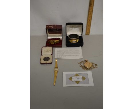 Mixed Lot: Boxed ladies Rotary wristwatch, a ladies base metal bangle watch, a modern pocket watch and various others