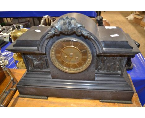 Large Victorian black slate cased mantel clock