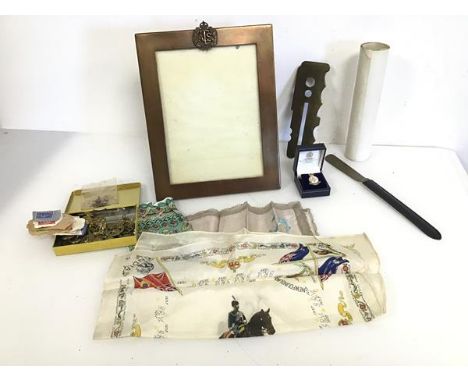 A mixed lot of WWII items including a  presentation picture frame with the Territorial Service pressed to top and inscribed P