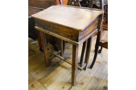 A 24 Vintage Stained Pine School Desk With Inkwell Aperture And