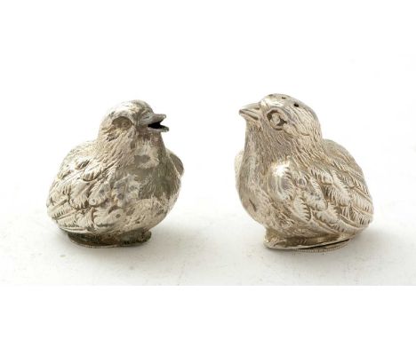 A pair of silver salt and pepper shakers, by Sampson Mordan &amp; Co, Chester 1906, of chick pattern, Rd. 461360.