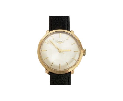 Longines: a 9ct yellow gold cased manual wind wristwatch, the silvered baton dial fitted a 17-jewel movement cal 280, serial 