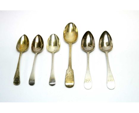 A selection of silver table spoons, all in Old English pattern, various makers; and a gravy spoon by Josiah &amp; George Pier