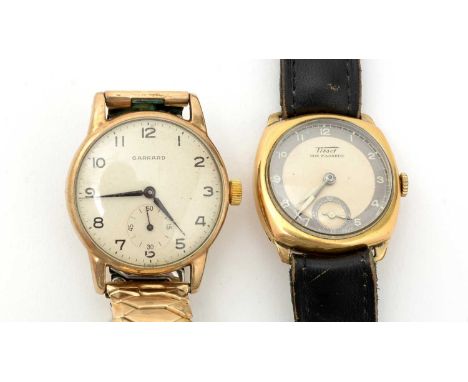 A 9ct yellow gold cased Garrard wristwatch, with manual wind movement and gilt flexi-strap; and a gilt cased Tissot wristwatc