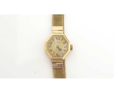 J.W. Benson, London: an 18ct yellow gold cocktail watch, with octagonal arabic dial fitted a 17-jewel manual wind movement, o