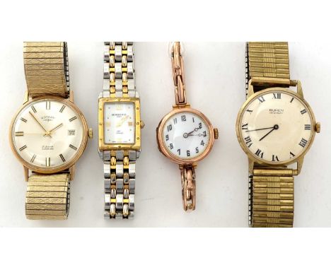 A 9ct yellow gold cased Rotary wristwatch, the silvered baton dial with date aperture, fitted 21-jewel automatic movement, on