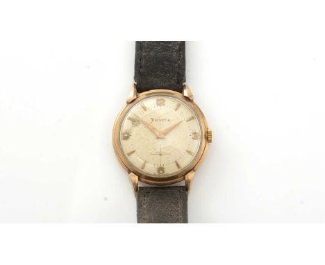 Helvetia: a 9ct yellow gold cased manual wind wristwatch, the dial with baton and arabic quarters, fitted 17-jewel movement, 
