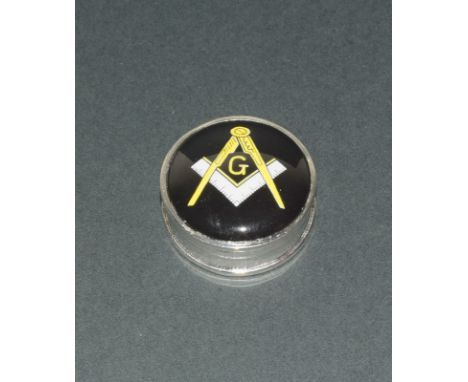 A Silver And Enamel Pill Box With Masonic Symbol