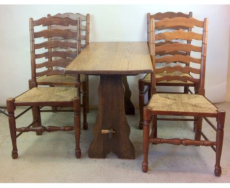 Refectory table and four high back ladder back chairs