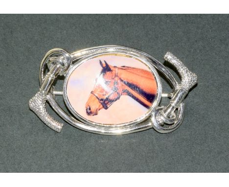 A Silver And Enamel Brooch With Horse Pictorial