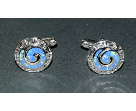 A Pair Of Silver And Enamel Tiffany Style Cufflinks