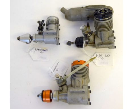 2 Unknown glow model aero engines and MDS 40 glow model aero engine with muffler 