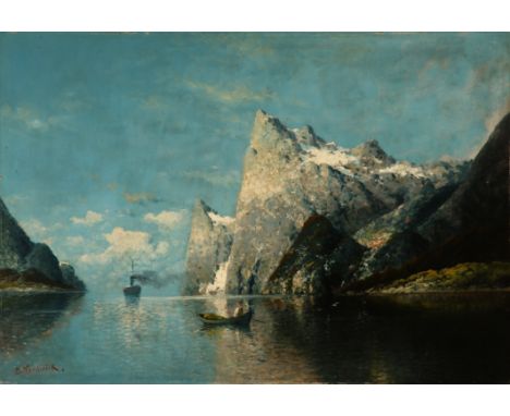 {O. Nordwick. Maler um 1900.} Sign. Fjordlandschaft. Öl/Lwd. 65 x 94 cm. R