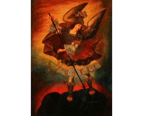 {Spanischer Maler des 19. Jh.} Hl. Michael als Drachentöter. Öl/Lwd. 54 x 38,5 cm. R