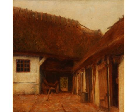 {Väino Alfred Blomstedt. 1871 Savonlinna - 1947 Helsinki.} Monogr. und 1919 dat. Blick in einen Bauernhof. Öl/Lwd. 59 x 59 cm
