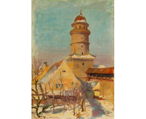 {Franz Löffler. 1875 Pettenreuth - 1955 Wasserburg.} Sign. und Ortsbez. München. Blick auf das Deininger Tor in Nördlingen. Ö