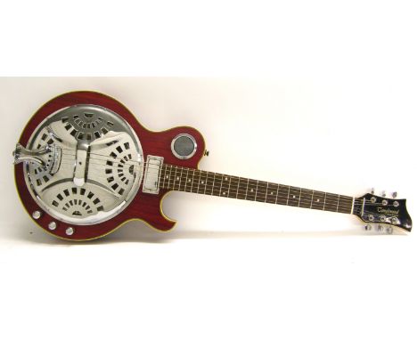 Tanglewood Blue Sound TBS 500 electric resonator guitar, red finish, electrics appear to be in working order, soft case, cond