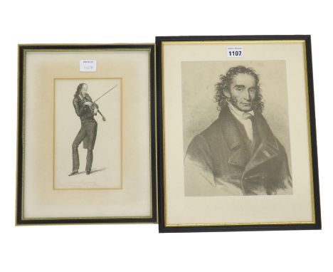 19th century school - 'Signor Paganini - The Extraordinary Violin Player', black and white print, 8.25" x 5", framed; also a 