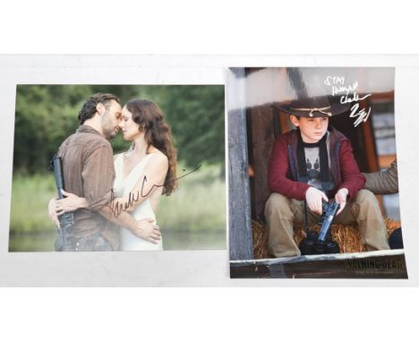 The Walking Dead signed 8"x10" photo pair, to include Chandler Riggs (Carl Grimes) and Sarah Wayne Callies (Lori Grimes). NO 