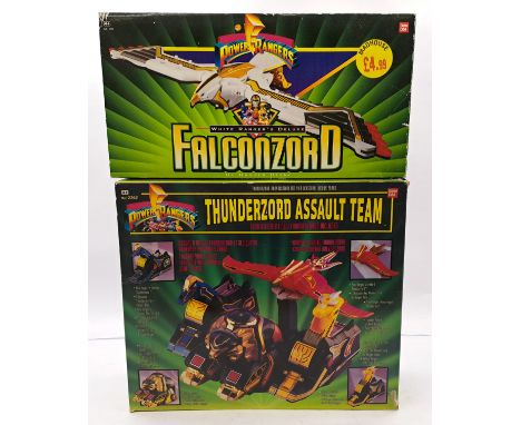 Bandai Power Rangers pair including: Thunderzord Assault Team &amp; White Ranger's Deluxe Falconzord, within Fair to Good pac