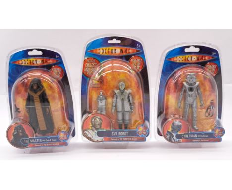 Character, Doctor Who action figures trio including: SV7 Robot, Cyberman with Cybergun, The Master with Sash &amp; Staser, wi