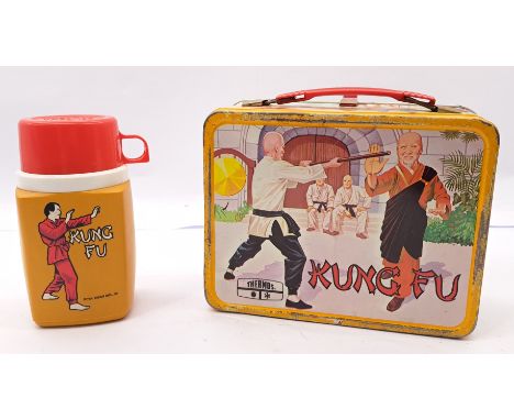 Kung Fu TV Series, 1974 Metal Lunchbox &amp; Flask/Thermos Division, King-Seeley, Warner Bros, made in USA, generally Fair to
